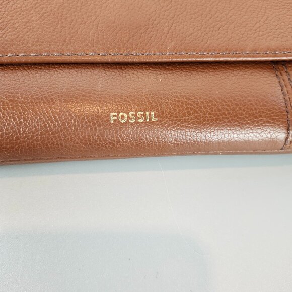 Fossil Jori Flap & Zippered Closure Wallet Brown Leather - Picture 3 of 7
